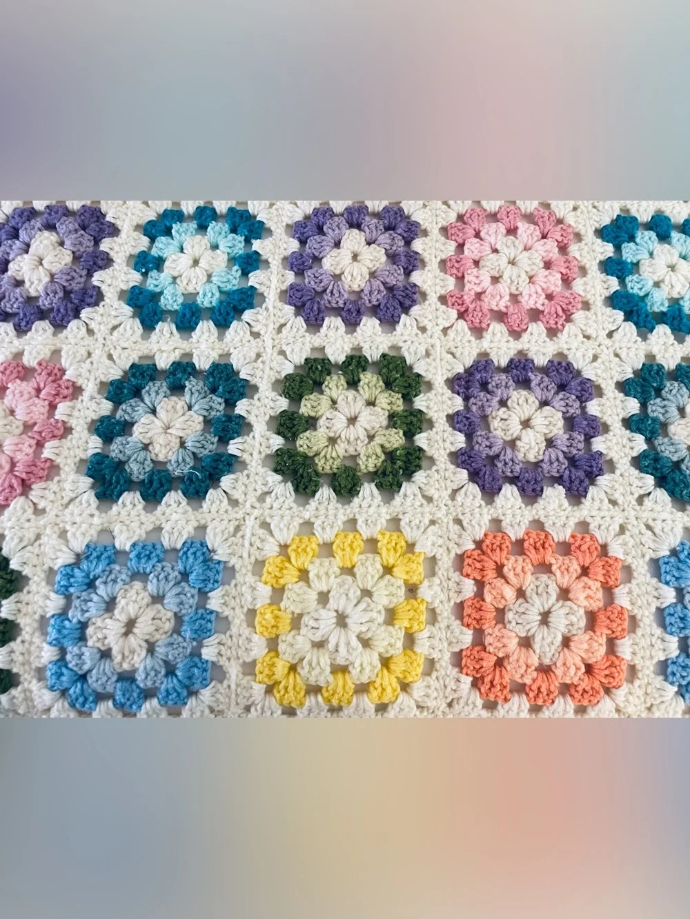 Vintage Handmade Crochet Granny Square Throw Blanket Pastels Fringed 40x78